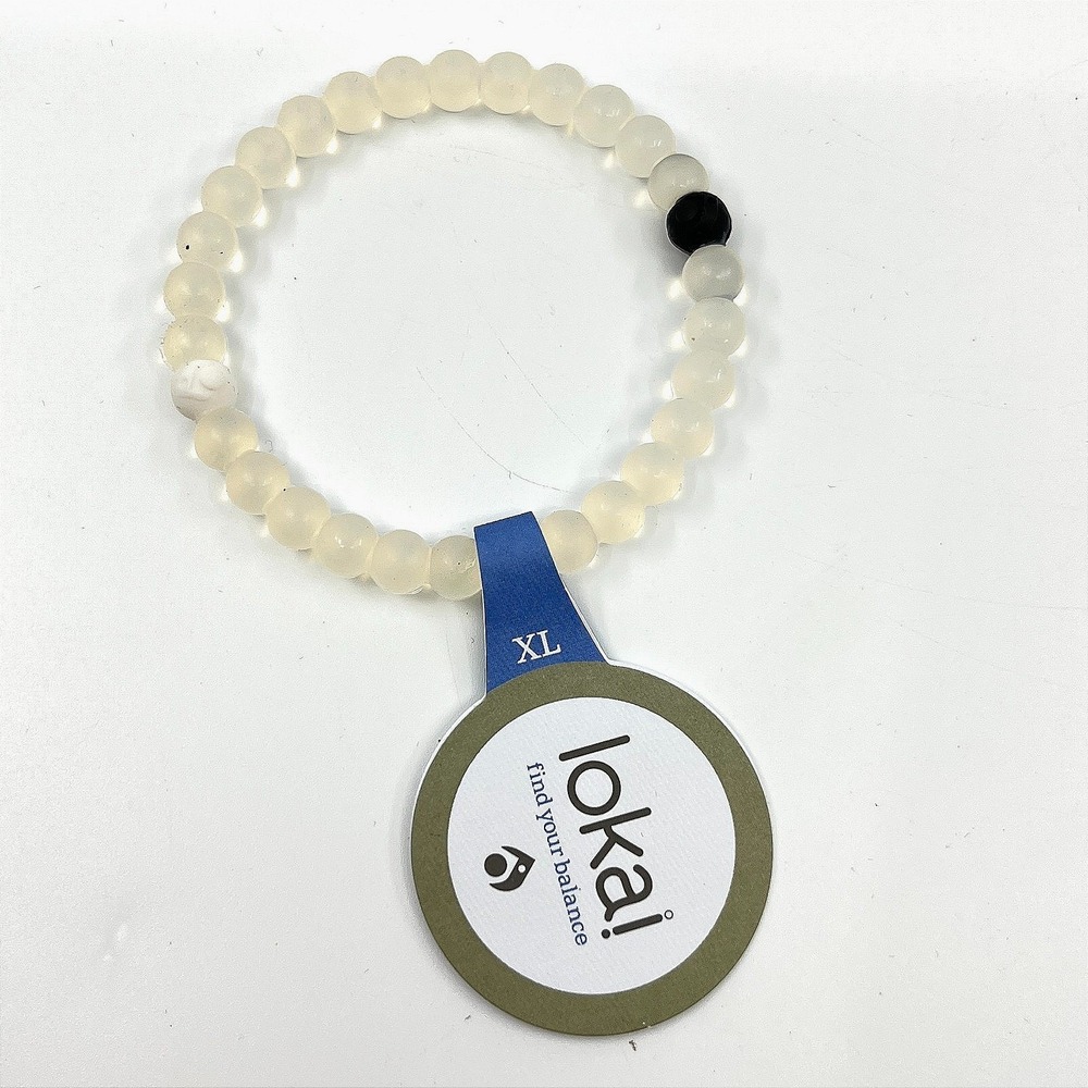 Vintage Lokai Classic Beaded Bracelet XL White‎ Silicone Balance Boho Wellness